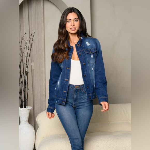 SALE! 025. WOMEN'S LONG SLEEVE DENIM BUTTON UP DISTRESS JACKET - Picture 3 of 3